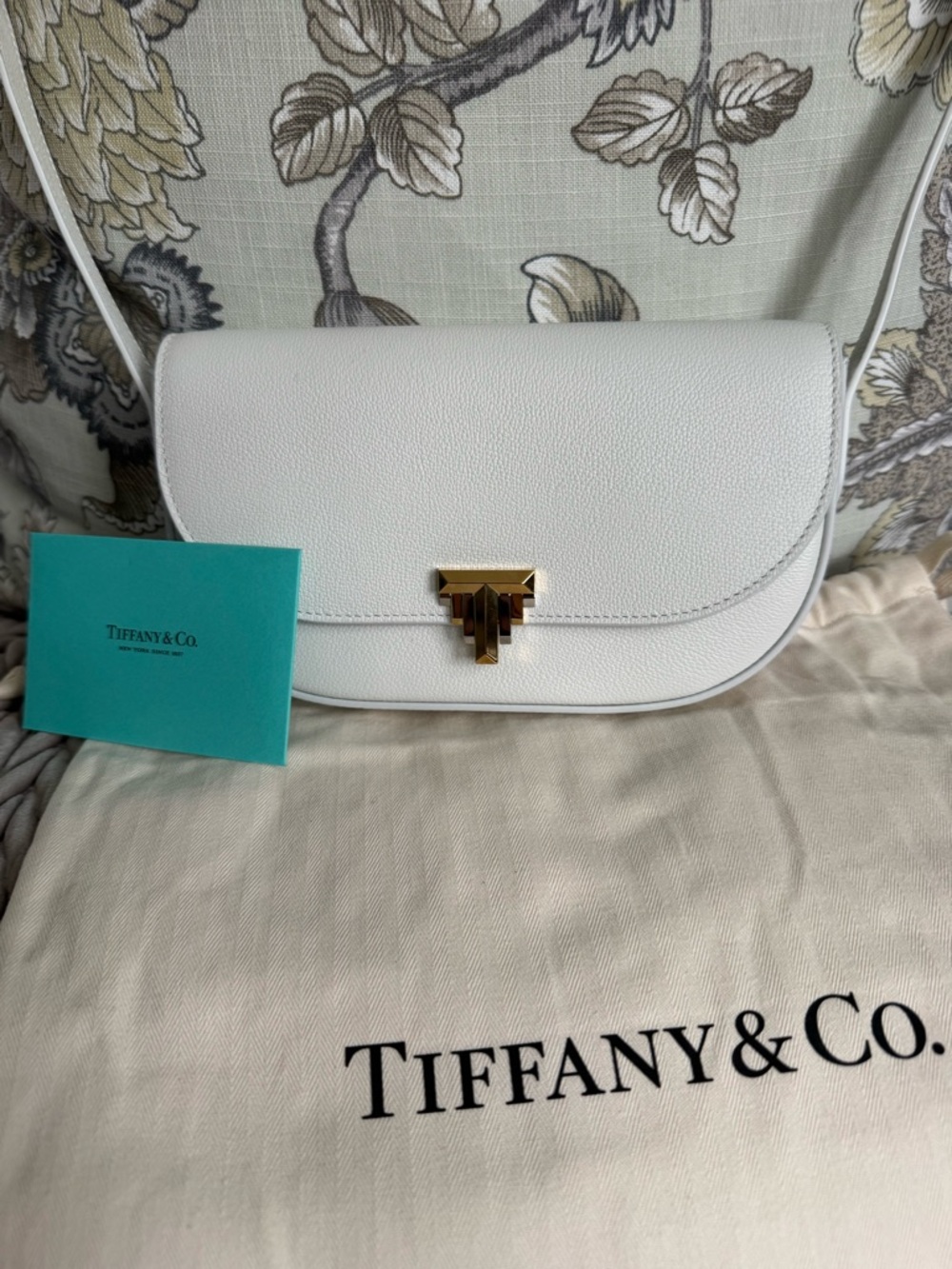 Authentic New Tiffany & Co. Bone White Leather Handbag w/ Dual-Tone Hardware